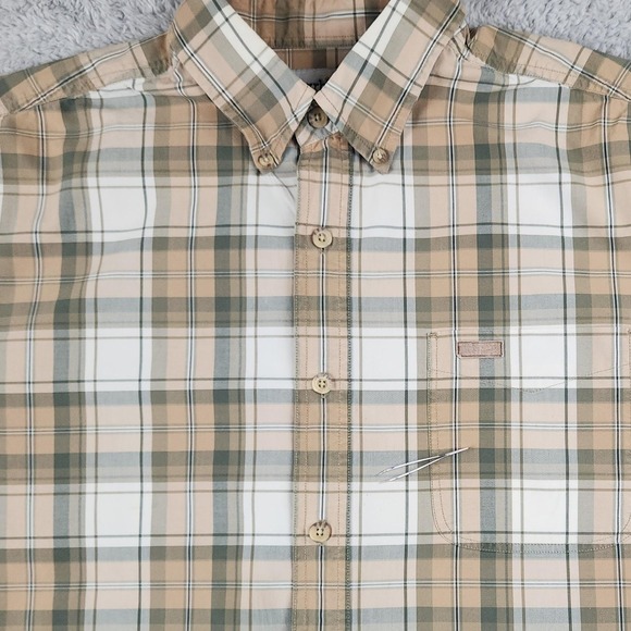 Carhartt Shirt Mens Large Brown Green Plaid Short Sleeve Button Down Workwear - Picture 7 of 16